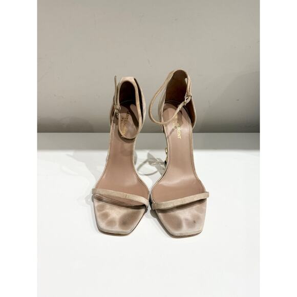 Saint Laurent Suede Vernice Opyum 110 Heeled Sandals Pale Beige Women's EU 38.5 - Picture 6 of 10
